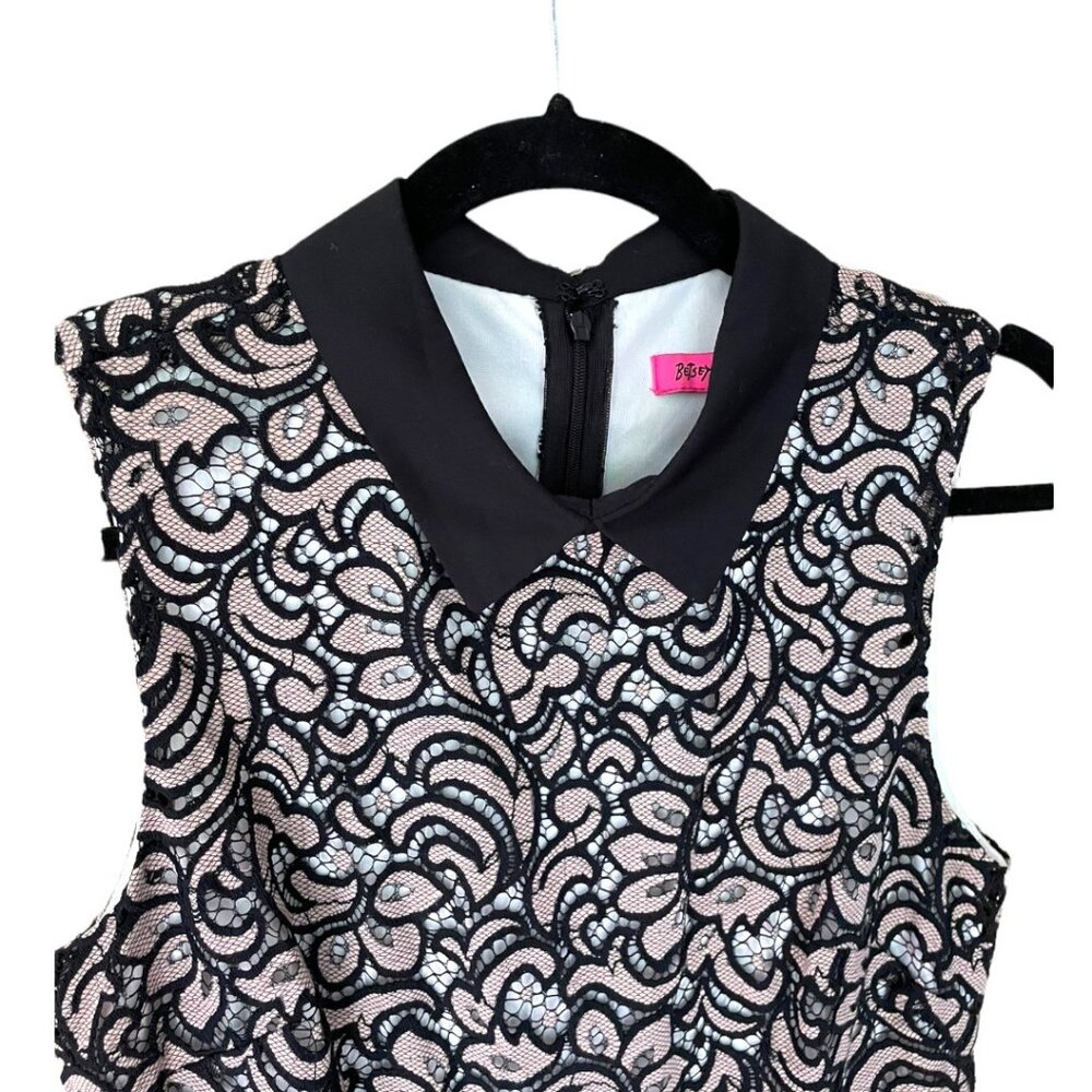Betsey Johnson Size 6 Black Sleeveless Peek-A-Boo Lace Fit & Flare Dress - Picture 7 of 7